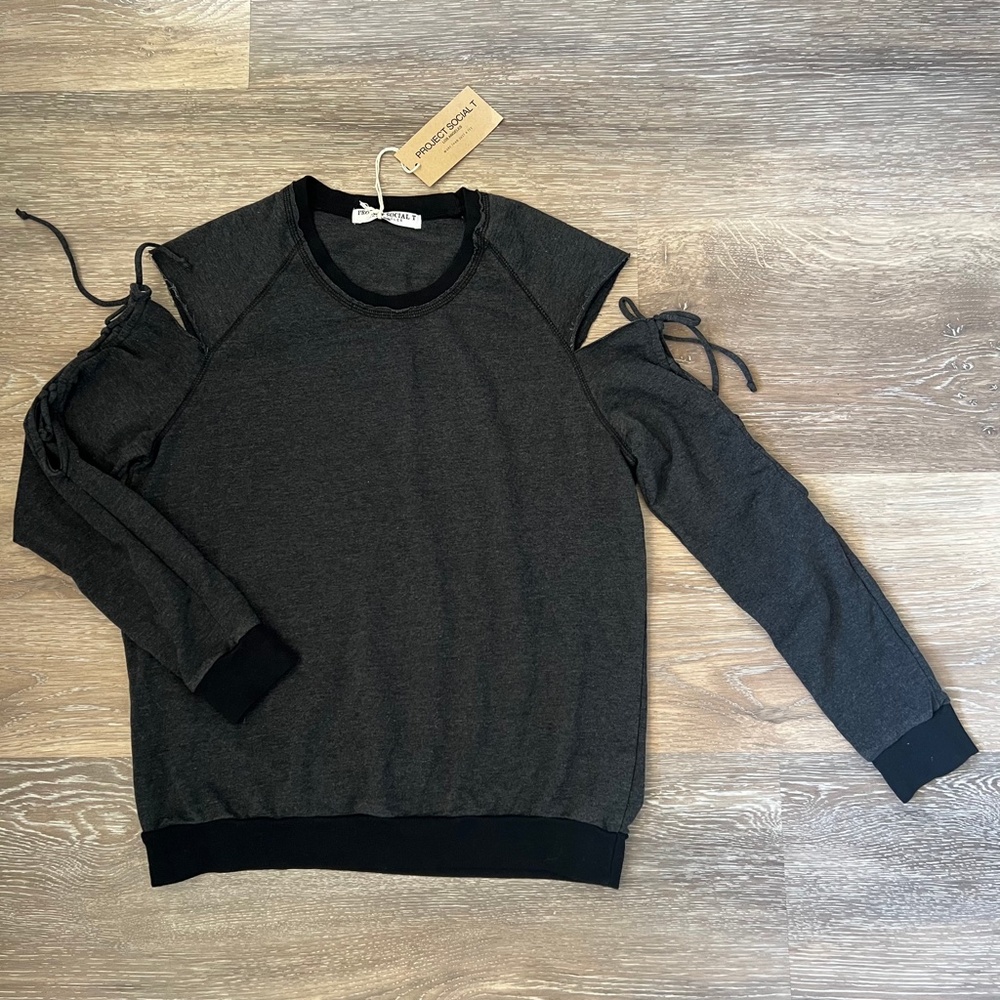 Urban Outfitters Project Social T Cold Shoulder Sweatshirt Charcoal Gray Size M